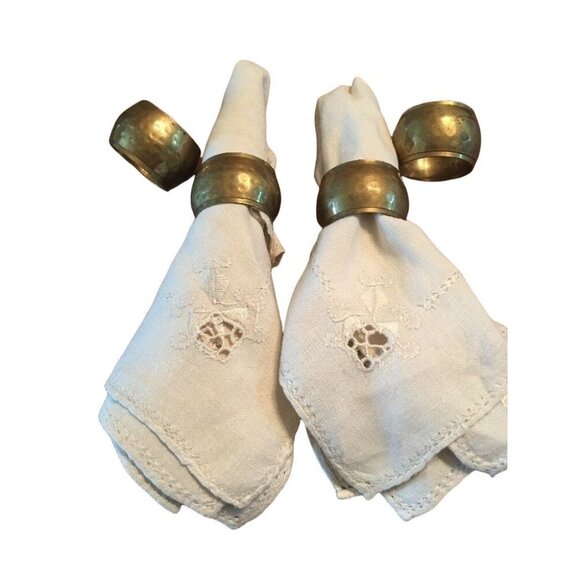 Vintage Hammered Brass Napkin Rings Set Of 4 Honeycomb Pattern 1 1/10” W  Patina - Picture 1 of 7